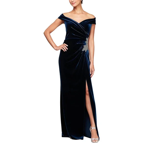 alex evenings dresses on sale Alex Evenings Long Sleeveless Ombre Glitter Mesh Dress with Cowl Neckline and Cascade Detail Skirt WINE MULTI / 18 main image 0